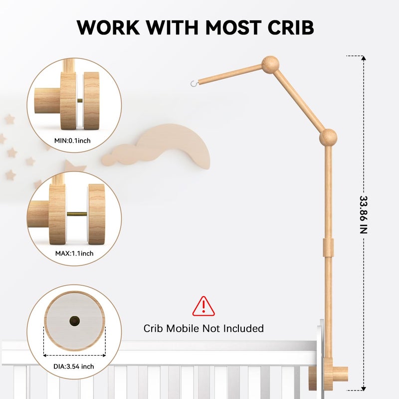 FEISIKE Crib Mobile Arm, Natural Beech Wooden Mobile Arm for Crib, Baby Mobile Hanger for Girls Boys Baby Nursery Decor 33.86 inch - Image 2